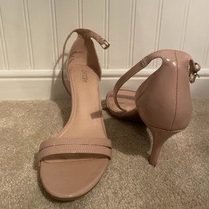 EUC Abound Lustre Nude Patent Sandal Low Strappy Heel
